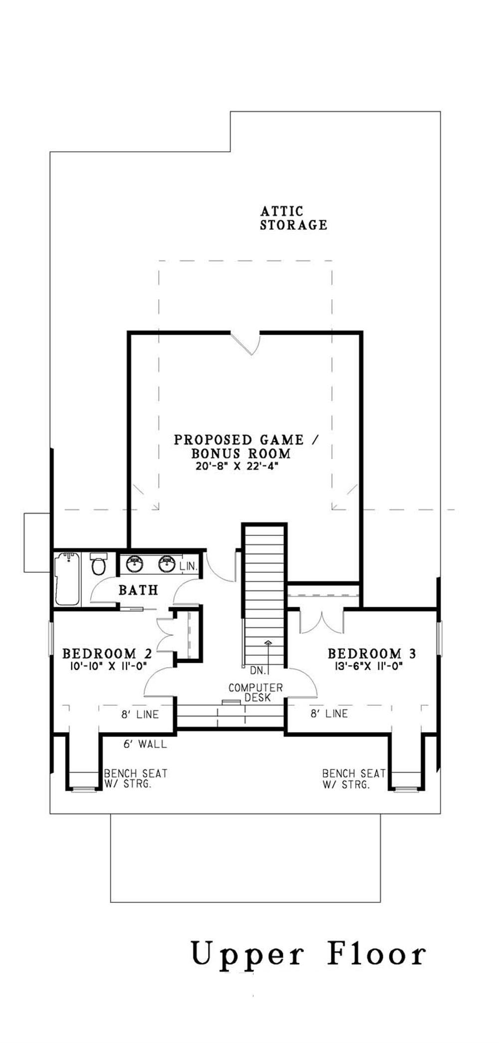 Floor Plan Second Story of Craftsman Plan #153-1503